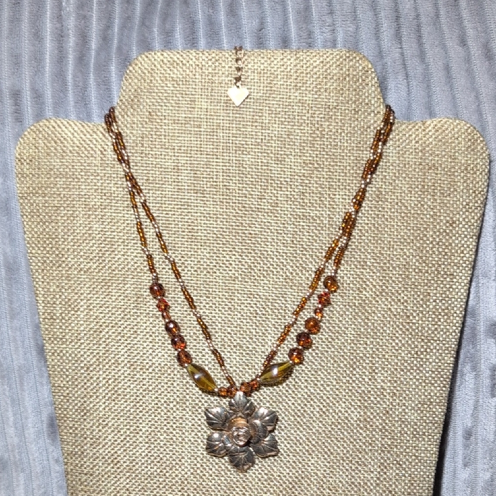 Cookie Lee Elegant Gold and Brown Floral Necklace